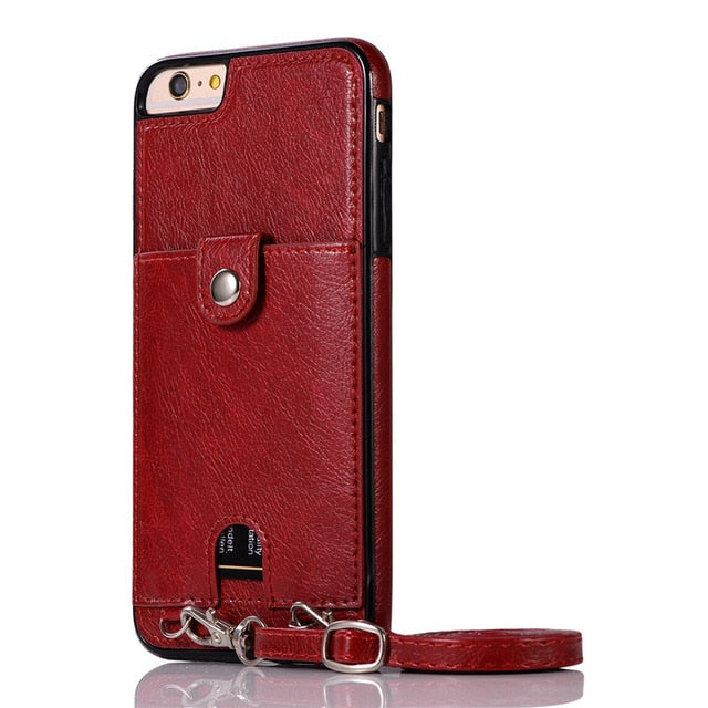 Haissky Vintage PU Leather Back Case for iPhone 11 Pro Max Xs Max XR X Wallet Card Case for iPhone 6 6S 7 8 Plus Case With Strap