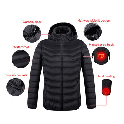 Men Winter Thick USB Heating Cotton  Waterproof Windbreaker Hooded Winter Coat Men Thick Warm Mens Winter Parka