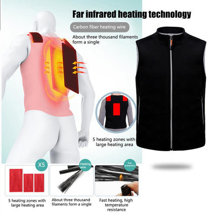 2019 Upgraded Men Outdoor Usb Infrared Heating Vest  Winter Carbon Fiber Electric Thermal  Waistcoat Adjustable Temperature