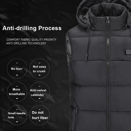 Thickening Men Women Heating Vest Warm Clothing USB Heating Outdoor Vest Winter Heating Jacket Temperature Adjustment Warm Hat