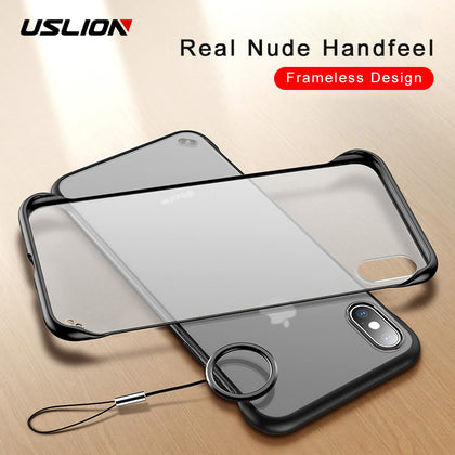 USLION Frameless Transparent Phone Case For iPhone X 7 6S 8 Plus Cover XS Max XR 11 Pro Max With Finger Ring Holder Stand Cases