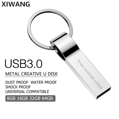New usb flash drive 64gb metal USB 3.0 silver pendrive 4GB 8GB 16GB 32GB u disk pen drive 128gb flash stick key free custom logo