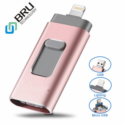 BRU USB Flash Drive for iPhone XR/8/7/7Plus/6/6s/5/SE ipad External Storage 8G16G32G64G128GB256GB Pendrive OTG USB Memory stick
