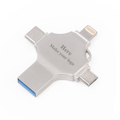 BRU 16G32G64G128G256GB OTG USB Flash Drive for iPhone 5/6S/7Plus/8X iPad Type-C android 4in1 pendrive Memory stick Custom Logo