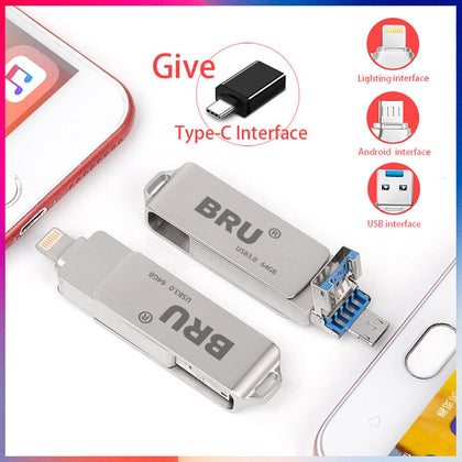 BRU OTG 16G32G64G128G256GB USB Flash Drive for iPhone 5S/6S/7/7plus/8/8p/X/XS/XR iPad USB3.0 Memory stick PenDrive Custom Logo