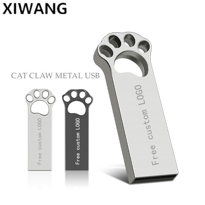 Cat Claw Silver Usb Flash Drive 128GB Metal Pendrive 64GB 32GB Real Capacity 16GB Pen Drive 8GB Flash disk 4GB Free custom LOGO
