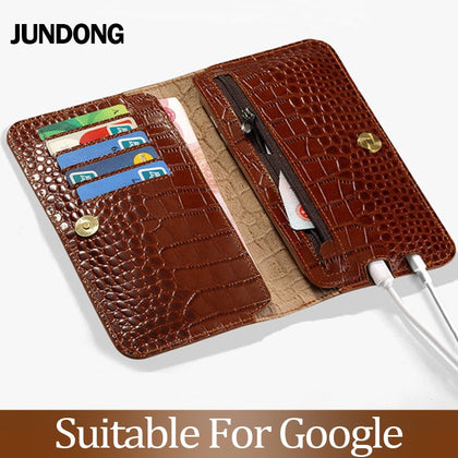 For Google Pixel 2 3xl lite 4 XL Case Crocodile Texture Cover Cowhide Phone Bag Wallet