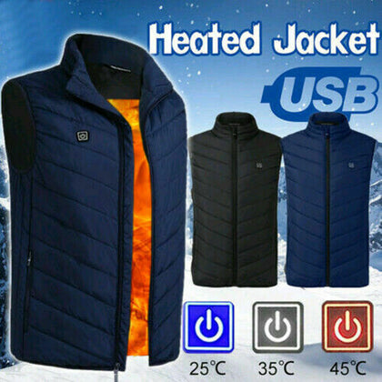 Electric Vest Heated Jacket USB Thermal Warm Heated Pad Winter Body Warmer USA